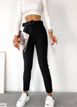 Облегающие брюки женские классические деловые повседневные зауженные с высокой посадкой и карманами арт 22554 фото
