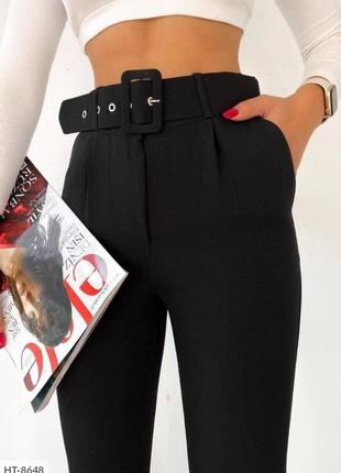 Облегающие брюки женские классические деловые повседневные зауженные с высокой посадкой и карманами арт 22557 фото