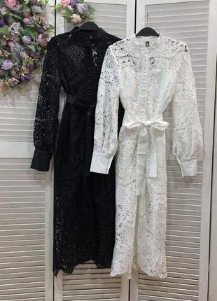 Біла чорна жіноча мереживна сукня міді жіноча ніжна довга сукня з мереживом на ґудзиках трендова сукня мереживо