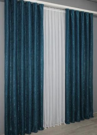 Комплект штор (2шт. 1,5х2,7м) льон, колекція "pavliani". колір синій4 фото