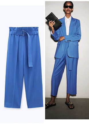 Нові штани zara з пряжкою зі зборочками, із завищеною талією