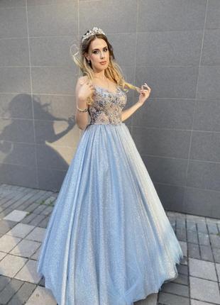 Выпускное платье голубое1 фото