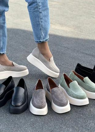 Жіночі туфлі лофери на платформі натуральна шкіра замша 36-41 броги