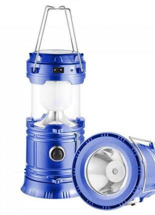 Кемпінгова led-лампа jh-5800t з power bank ліхтар ліхтарик сонячна панель синій