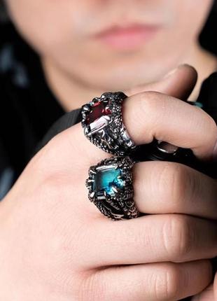 Перстень с камнем в лапе дракона. красный/бирюзовый. регулируемый размер 9-10-113 фото