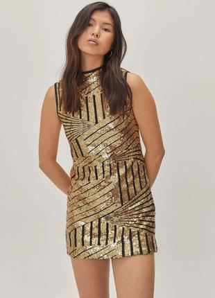 Платье в пайетки золотистое мини платье вечернее блестящее2 фото