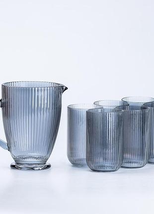 Набор стеклянный кувшын и 6 стаканов янтарный