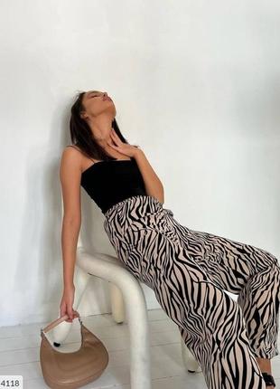 Брюки женские стильные легкие тонкие летние удобные широкие расклешенные палаццо с принтом зебра арт 03110 фото