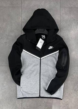 Мужская кофта nike tach fleece на весну в серо-черном цвете premium качества, стильная и удобная кофта на каждый день