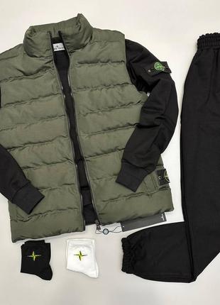 Чоловічий комплект жилетка-костюм stone island на весну premium якості + шкарпетки у подарунок, стильний та зручний комплект на кожен день