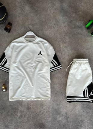 Чоловічий спортивний комплект jordan на весну-літо у біло-чорному кольорі premium якості, стильний та зручний комплект на кожен день3 фото
