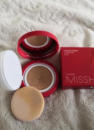 Тональний кушон missha матовий velvet finish cushion spf50+/pa+,1 фото