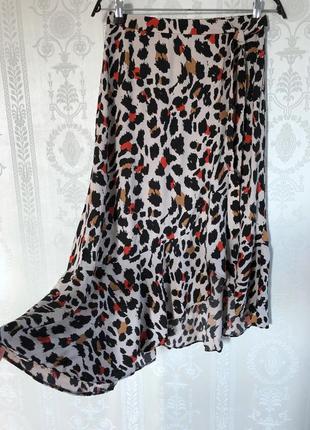 Асимметричная юбка миди с воланом анимал принт f&f вискоза8 фото