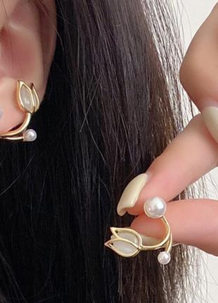 Сережки джекети троянди перли квіти