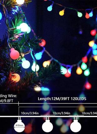 Гирлянда anorlite fairy lights plug in powered, 120led 15m/49ft globe string lights, 8 режимов рождественских2 фото