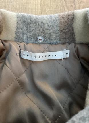 Пальто пиджак в клетку утеплённое с карманами3 фото