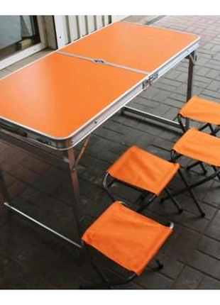 Розкладний стіл для пікніка з 4 стільцями алюмінієвий 120х60х70 с1 фото