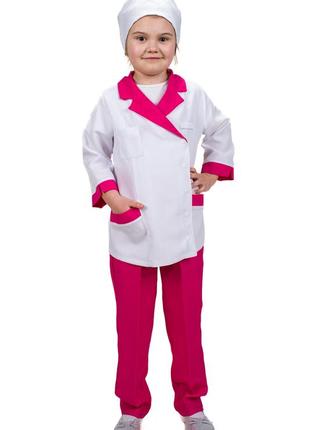 Дитячий карнавальний костюм лікар атлас темно-рожевий для дівчаток 5-8 років