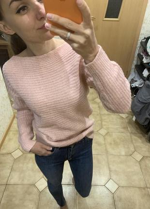 Розовый вязаный свитер4 фото