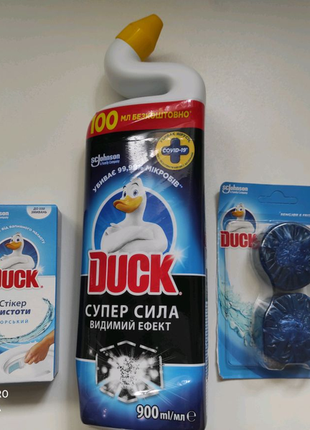 Очисний засіб для унітазу duck супер сила. стікери для унітазу