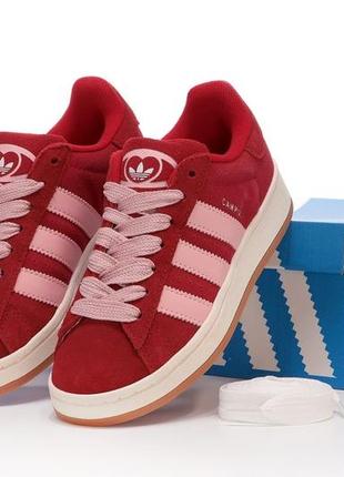 Шикарные женские кроссовки adidas campus 00s scarlet pink gum красные3 фото