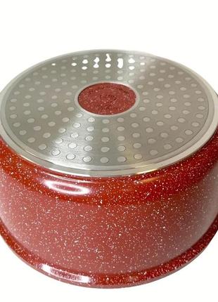 Набор кастрюль с гранитным антипригарным покрытием higher kitchen hk-301, набор посуды 6 предметов красный3 фото