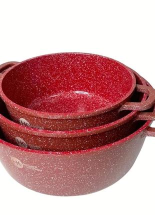 Набор кастрюль с гранитным антипригарным покрытием higher kitchen hk-301, набор посуды 6 предметов красный2 фото