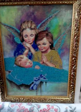 У дитячу кімнату картина "ангели" (30×40 см) вишита бісером2 фото
