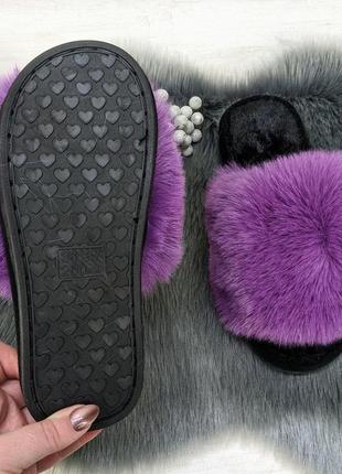 Тапочки меховые женские фиолетовые с черной стелькой 4440_23 фото