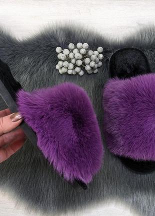 Тапочки меховые женские фиолетовые с черной стелькой 4440_24 фото