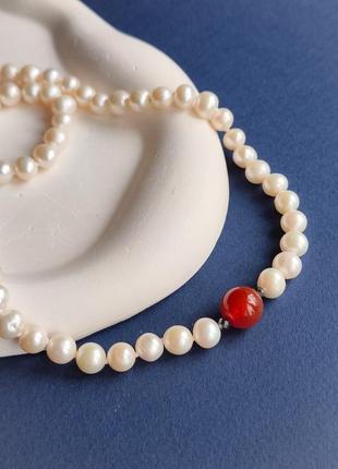 Натуральні перли та сердолік намисто. намисто з натуральних перлів та сердоліку.1 фото