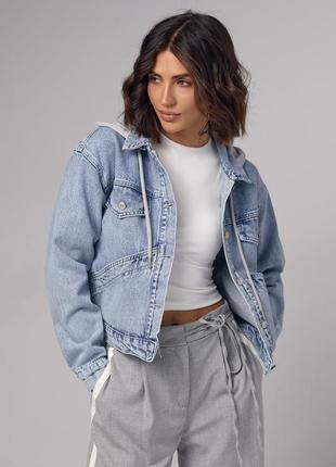 Джинсовая куртка женская с капюшоном - джинс цвет, l (есть размеры)