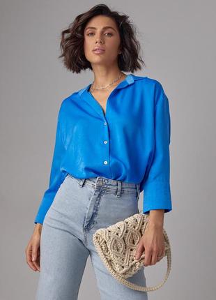 Женская рубашка с укороченным рукавом - голубой цвет, m (есть размеры)6 фото
