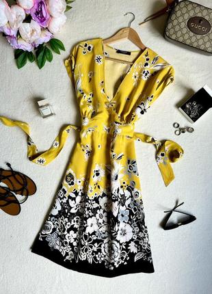 Літнє плаття міді з квітами, плаття літнє з декольте, плаття жовте, сарафан у кольорах2 фото