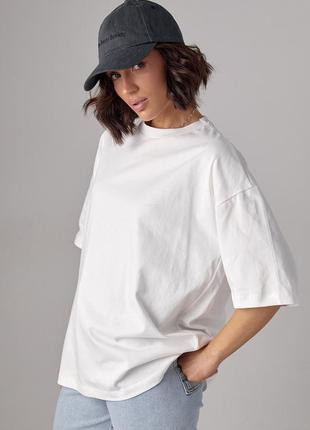 Базовая однотонная футболка oversize - молочный цвет, l (есть размеры)