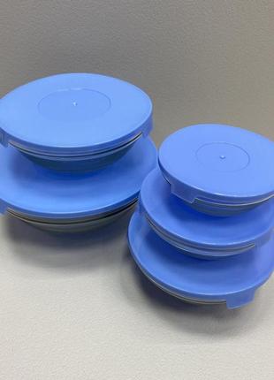 Набір скляних ємностей для зберігання з блакитними кришками 5 шт a-plus 01202 фото