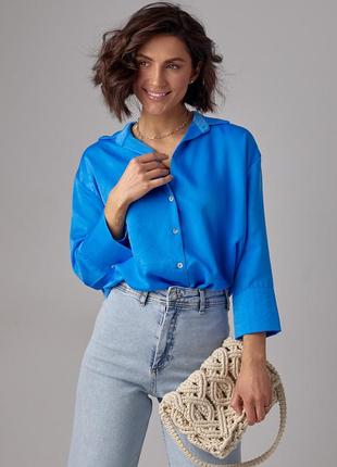 Женская рубашка с укороченным рукавом - голубой цвет, m (есть размеры)