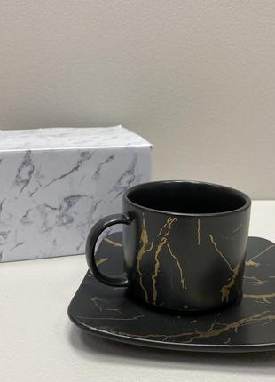Чашка с блюдцем фарфоровая 250 мл мраморная роскошь bonadi 805-730