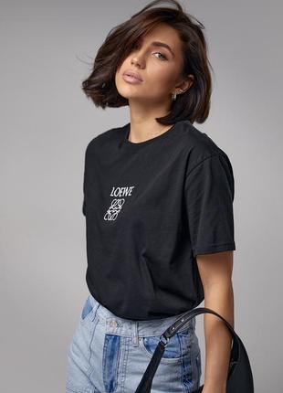 Трикотажная женская футболка с надписью loewe - черный цвет, s (есть размеры)5 фото