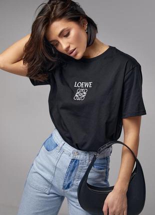 Трикотажная женская футболка с надписью loewe - черный цвет, s (есть размеры)6 фото