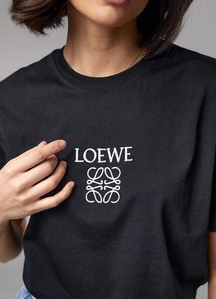 Трикотажная женская футболка с надписью loewe - черный цвет, s (есть размеры)4 фото
