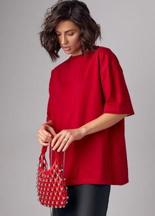 Базова однотонна футболка oversize — червоний колір, l (є розміри)