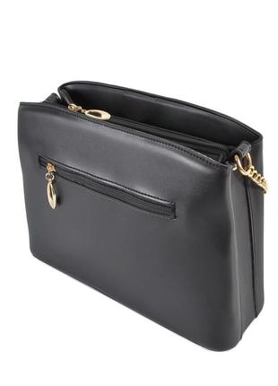 Чорна з - якісна та елегантна сумочка з ручкою у комбінації шкірзамінника та металевого ланцюжка (луцьк, 628)3 фото