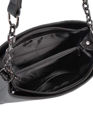 Чорна з - якісна та елегантна сумочка з ручкою у комбінації шкірзамінника та металевого ланцюжка (луцьк, 628)10 фото