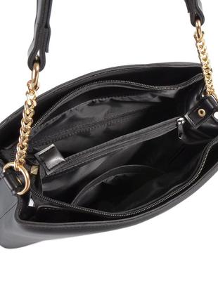 Чорна з - якісна та елегантна сумочка з ручкою у комбінації шкірзамінника та металевого ланцюжка (луцьк, 628)2 фото