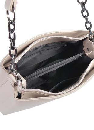 Чорна з - якісна та елегантна сумочка з ручкою у комбінації шкірзамінника та металевого ланцюжка (луцьк, 628)6 фото