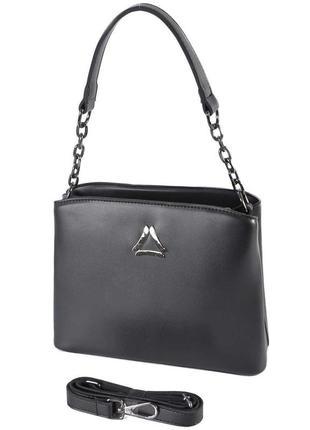Чорна з - якісна та елегантна сумочка з ручкою у комбінації шкірзамінника та металевого ланцюжка (луцьк, 628)9 фото