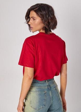 Трикотажная футболка ami украшена бисером и стразами - красный цвет, m (есть размеры)2 фото