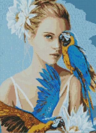 Алмазна мозаїка "дівчина з блакитними папугами" ©ira volkova" amo7208 40х50см