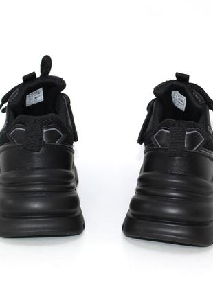Черные кроссовки с сеточкой на массивной подошве для девочек6 фото